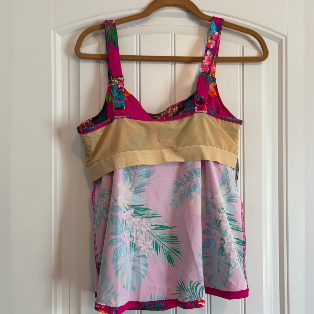 Kim Gravel Hot Pink Multicolored Scoop Neck Tankini Set with Bike Shorts - Sz 14 - Picture 5 of 10